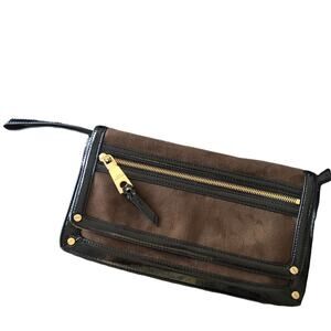 NWOT Dana Buchman Black brown two toned wristlet clutch patten leather purse